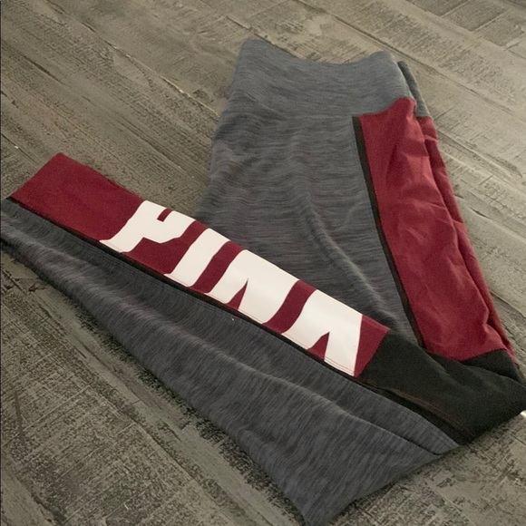 Victoria Secret Bonded Large Gray and Burgundy Leggings, inseam 28” EUC - Picture 6 of 7